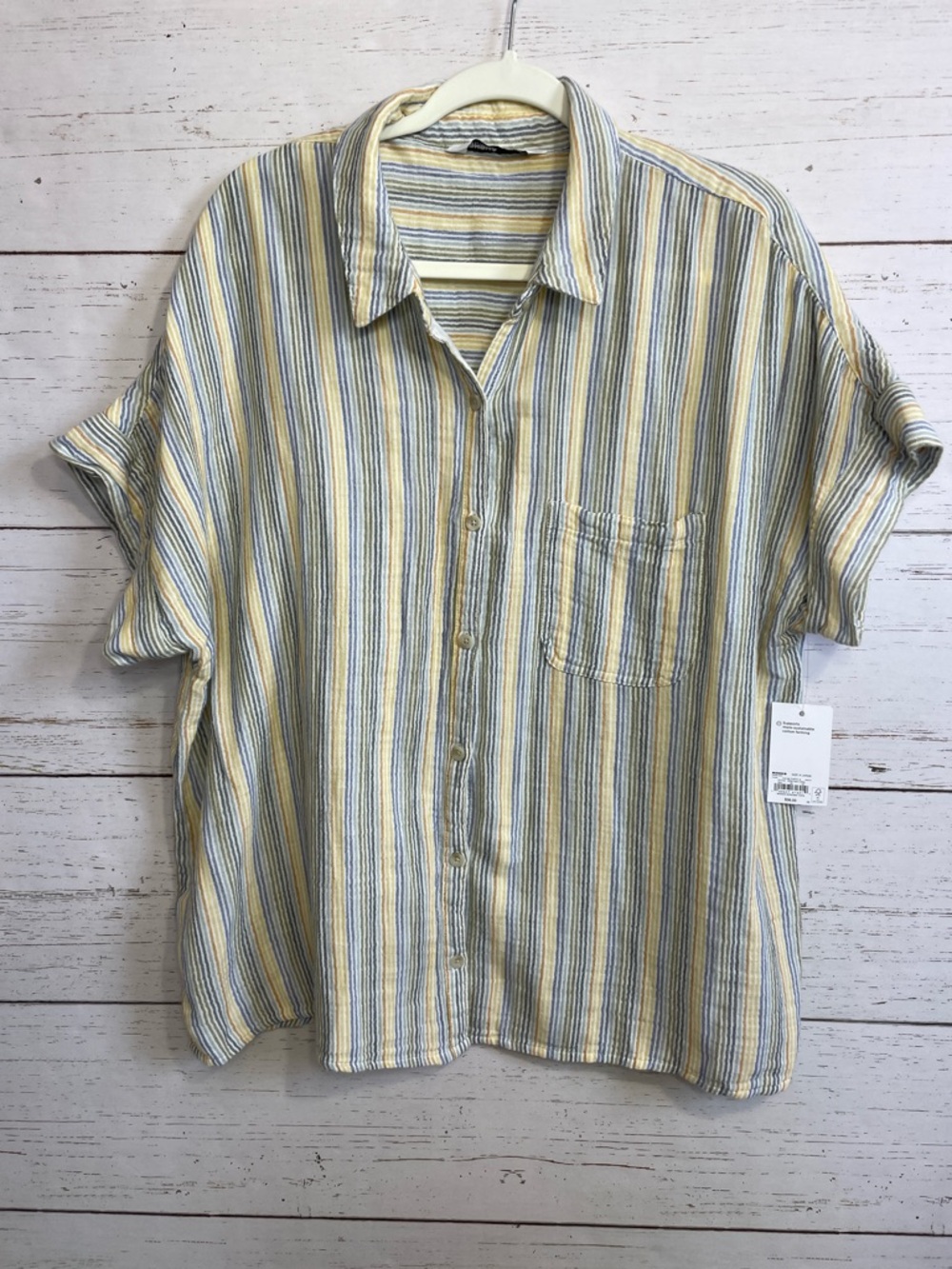 Sonoma Gauzy Cotton Striped Short Sleeved Button Down Shirt, sz XL, NWT